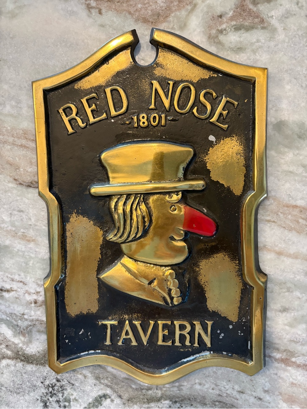 Vintage Red Nose Tavern Brass Plaque Wall Decor